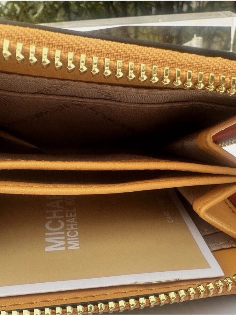 Michael Kors Mustard Yellow Zip Card Holder with Gold Hardware - Picture 6 of 7